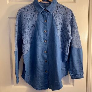 Flower punching jean button down shirt